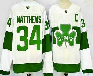 Mens Toronto Maple Leafs #34 Auston Matthews White St Pats Authentic Jersey